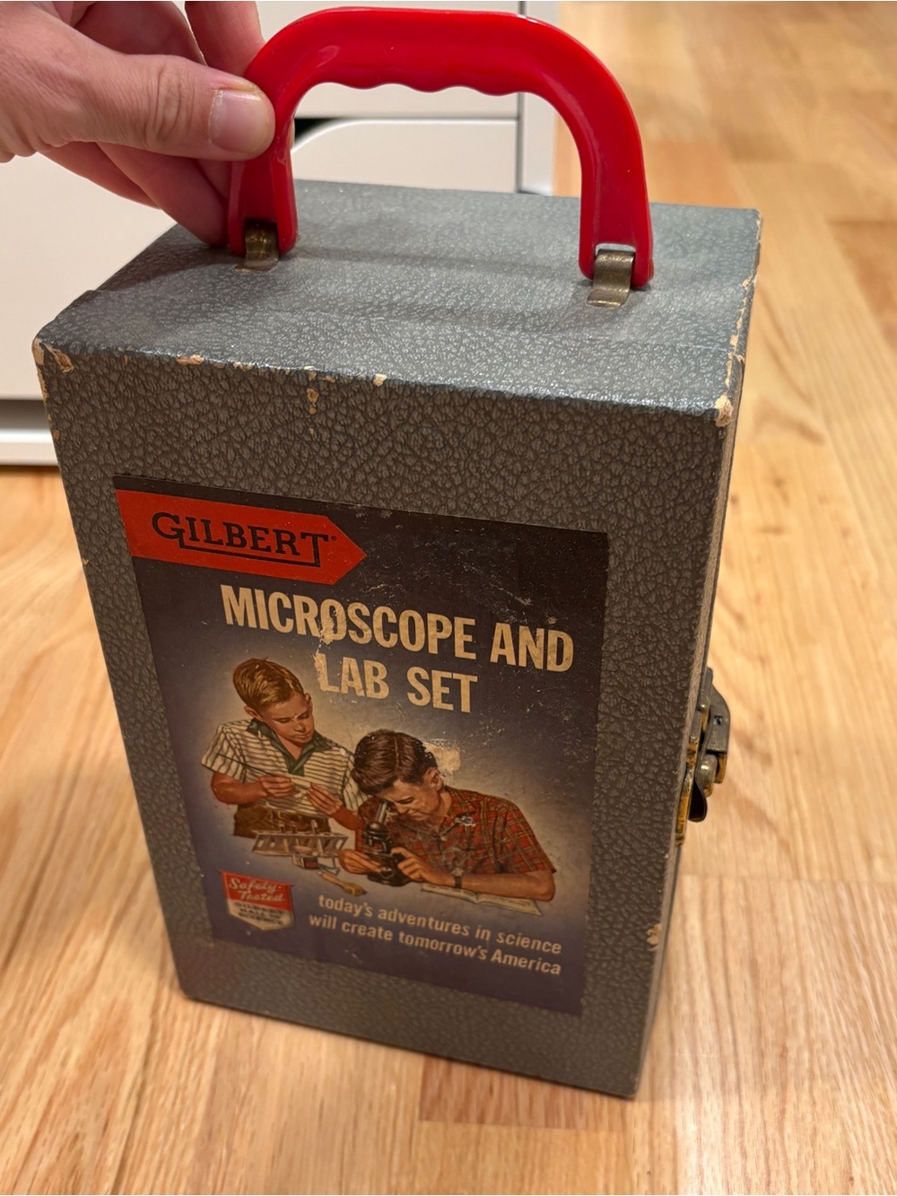 Vintage Gilbert Microscope and Lab Set - Gray Case with Red Handle